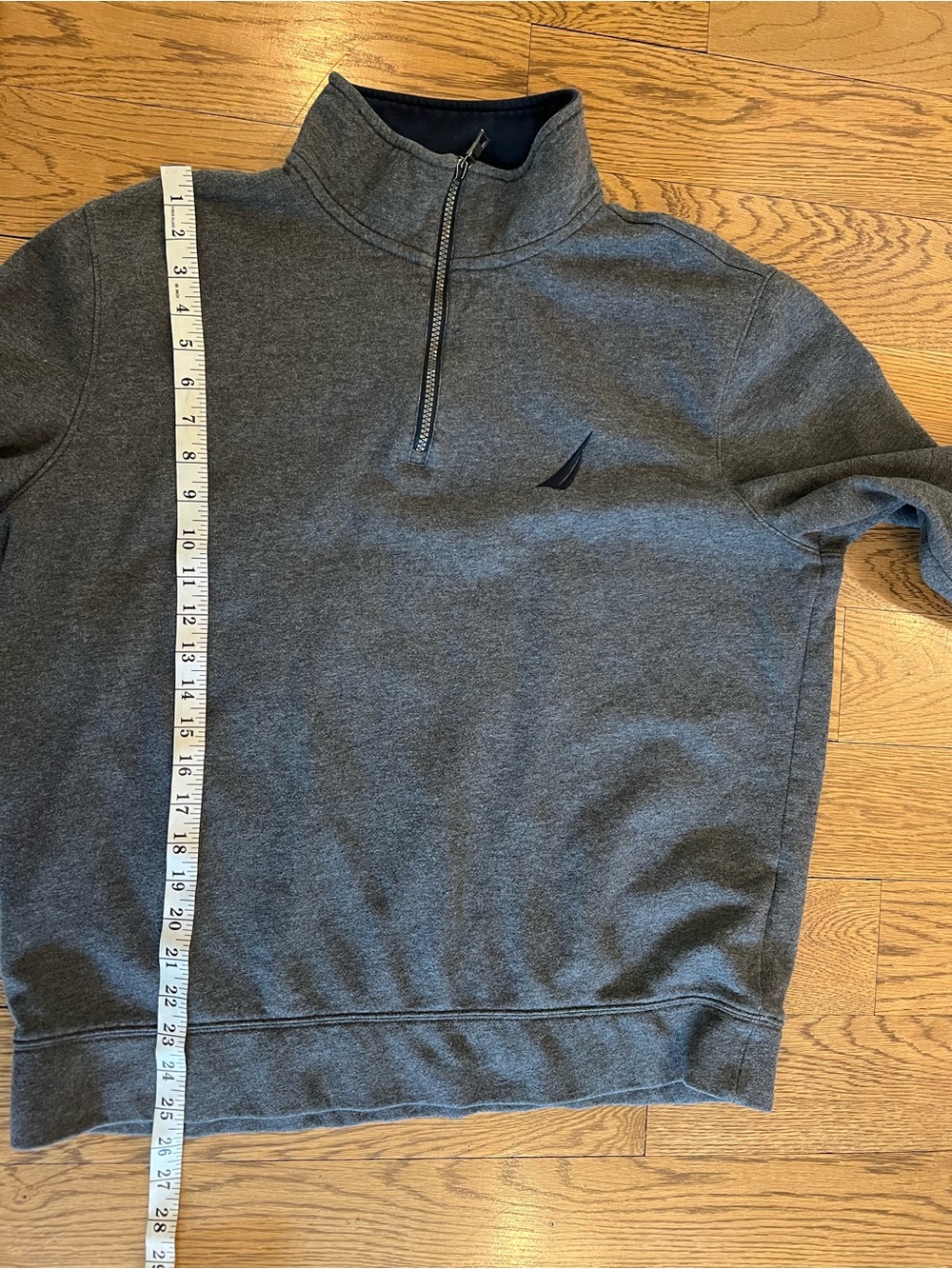 Nautica Men's Dark Charcoal Quarter-Zip Sweater with Navy Trim - Picture 4 of 6